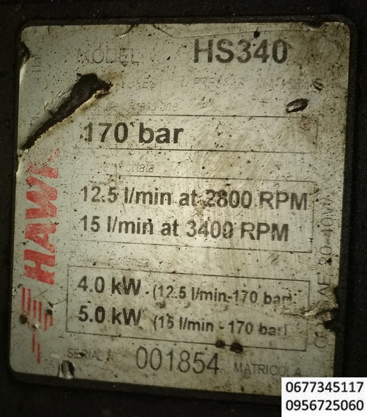 Плунжерный насос высокого давления HAWK HS340 170bar , Насос HAWK HS340 170 бар, 15 л мин 900 л час , Италия, помпа высокого давления хавк, насос автомойка,
